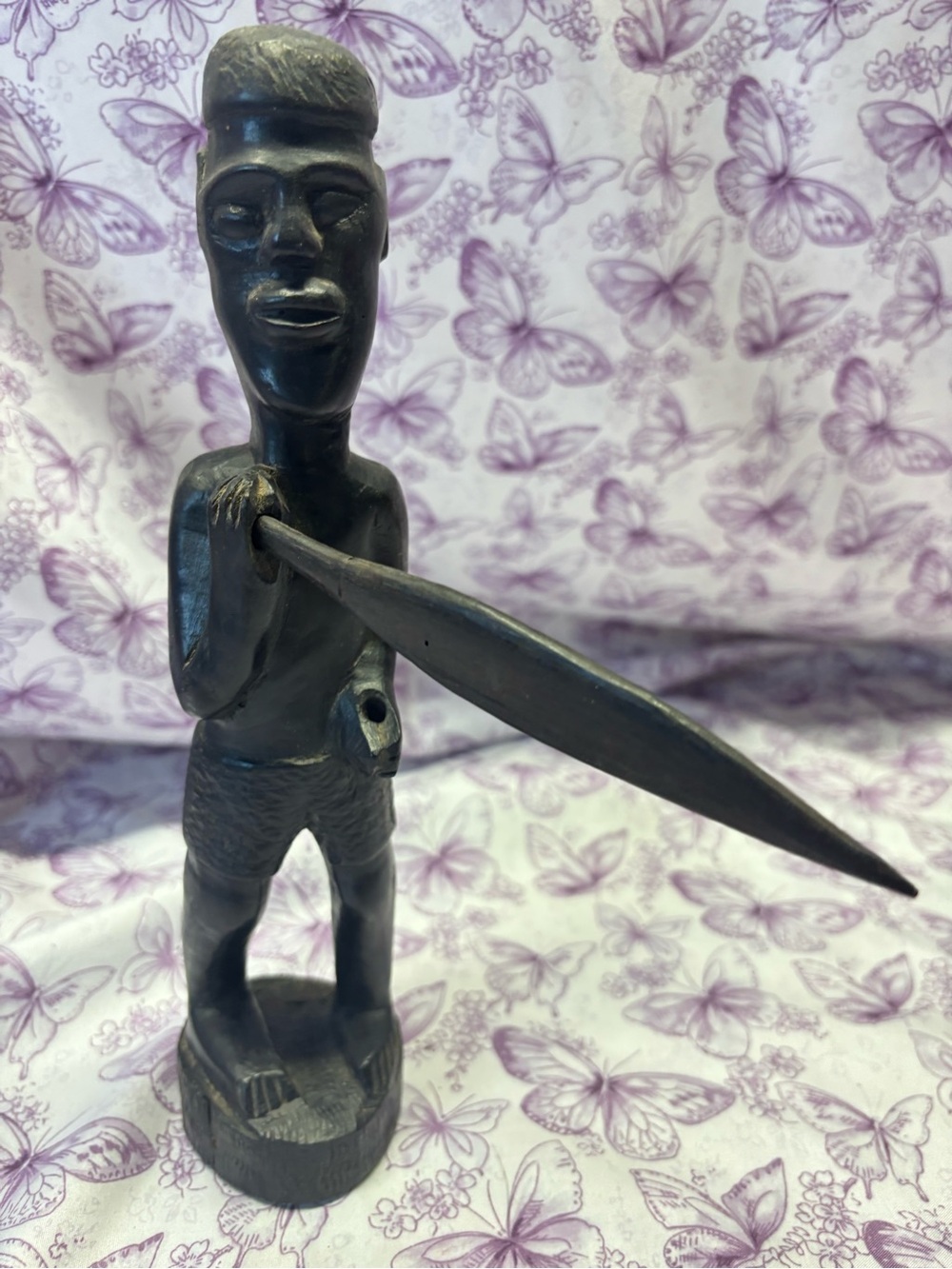 ✴️Antique Hand-Carved Black Wood African Warrior